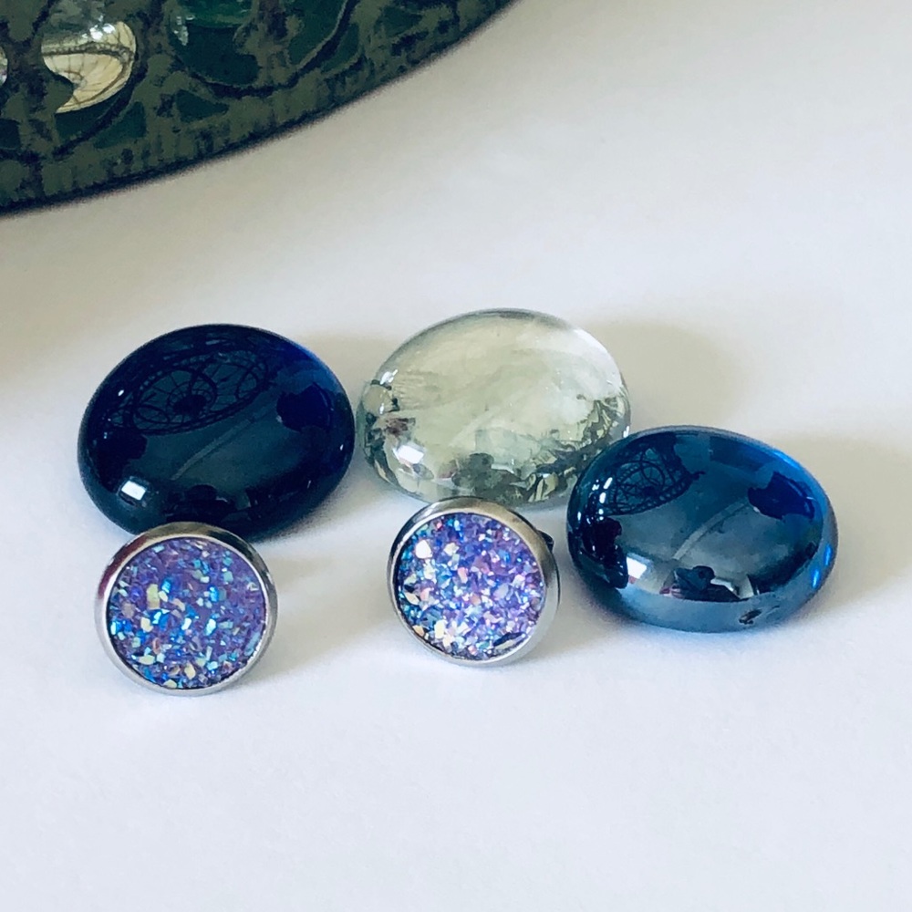 Druzy Stud Stainless Steel Round Earrings NEW